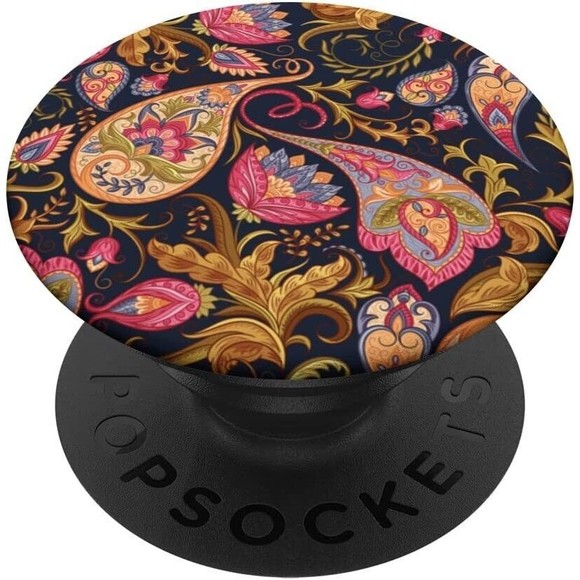 Colorful Paisley Flowers Seamless Pattern Watercolor unique PopSockets PopGrip - Picture 1 of 3